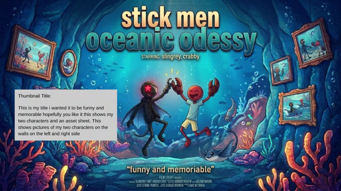 Student-created ocean adventure artwork featuring colourful stick-figure sea creatures