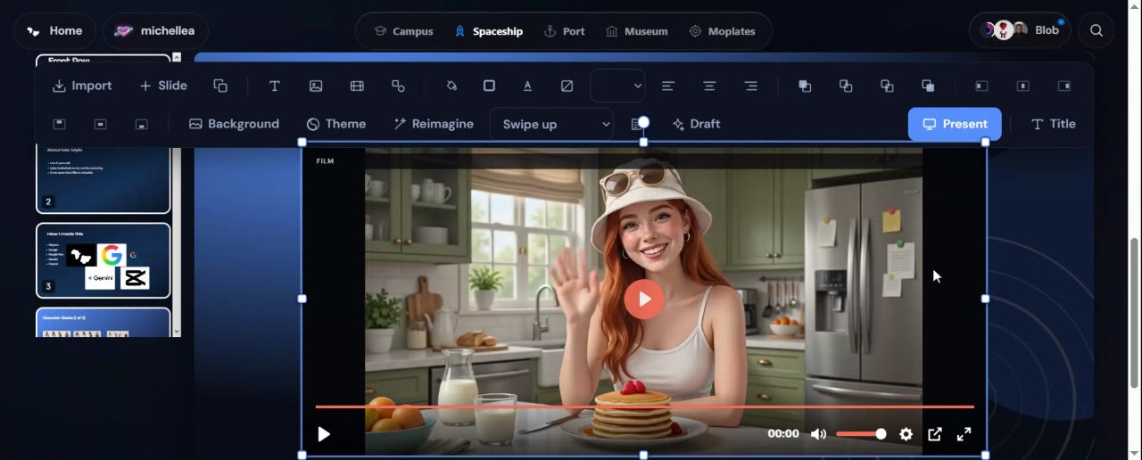 A scene from the student AI film Front Row Faith shown during the presentation