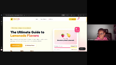Ella presenting Zest & Sip, her lemonade flavours website built during an AI web design workshop